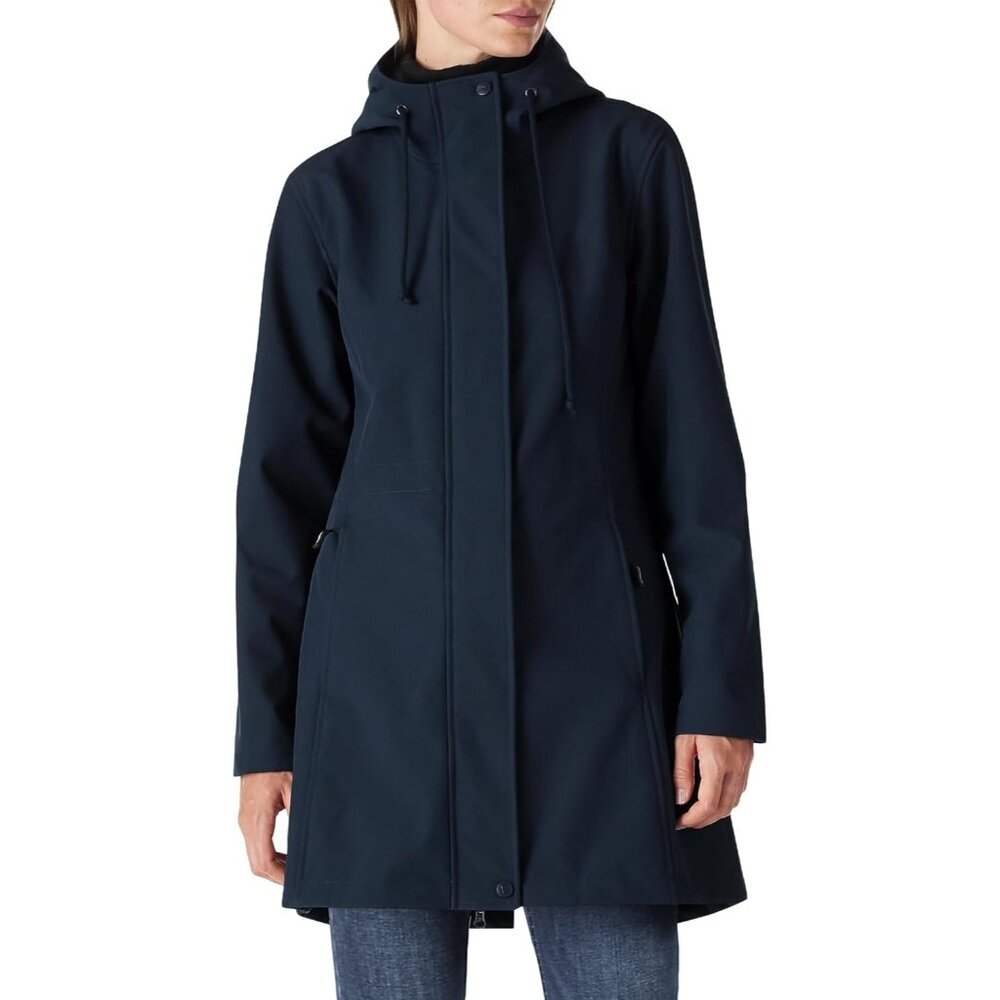 Women's Dark Navy Lightweight Waterproof Hooded Rain Jacket,Long Coat